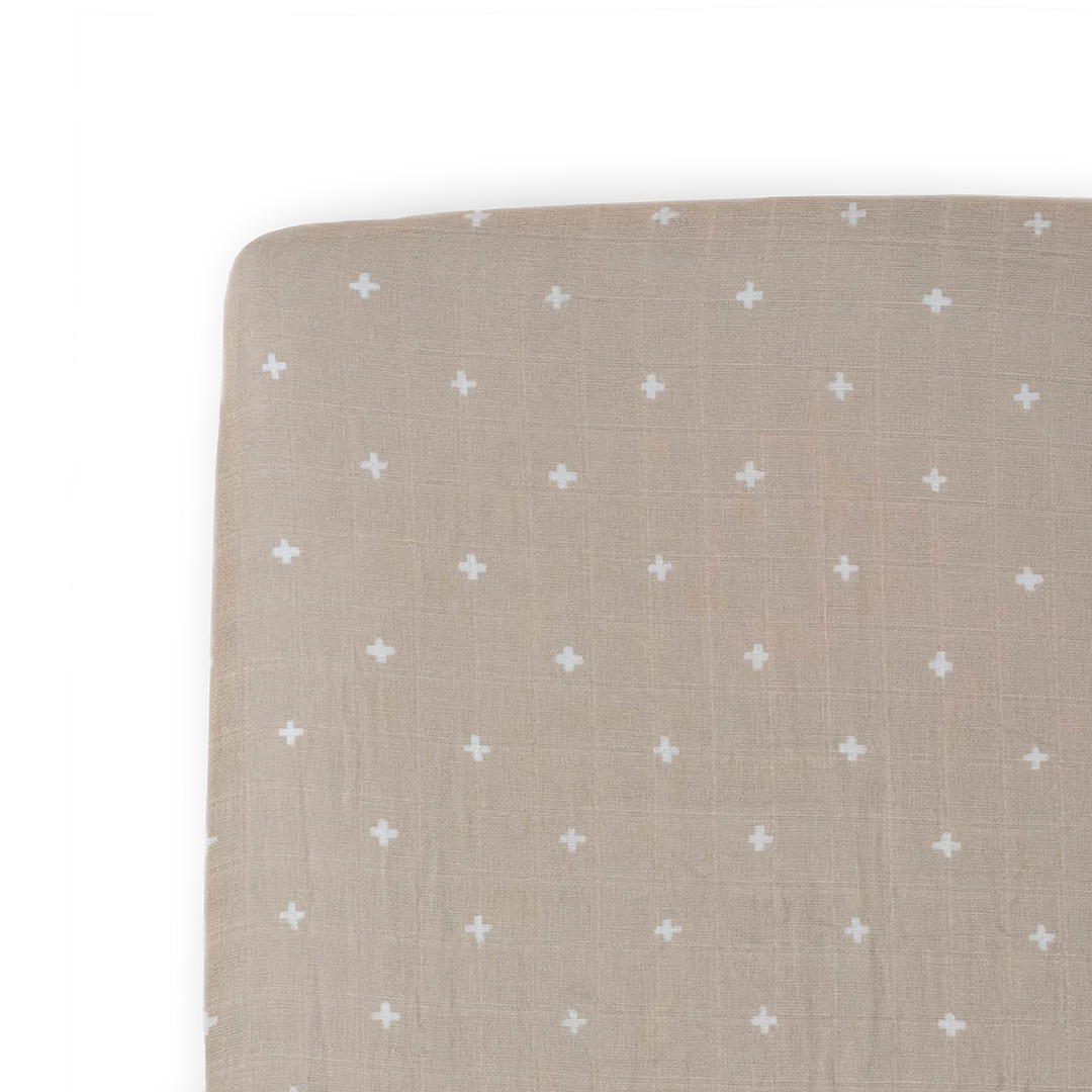 Little Unicorn Taupe Cross Cotton Muslin Crib Sheet-LITTLE UNICORN-Little Giant Kidz