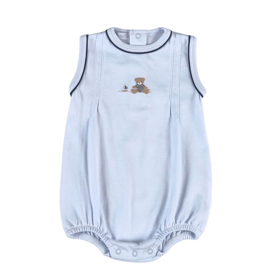 Loren Boy Hand Embroidery Bubble- Blue Mariner Bear-Baby Loren-Little Giant Kidz