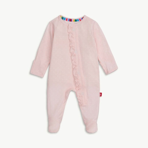 MAGNETIC ME Pin Dot Pink Ruffle Placket Footie-MAGNETIC ME-Little Giant Kidz