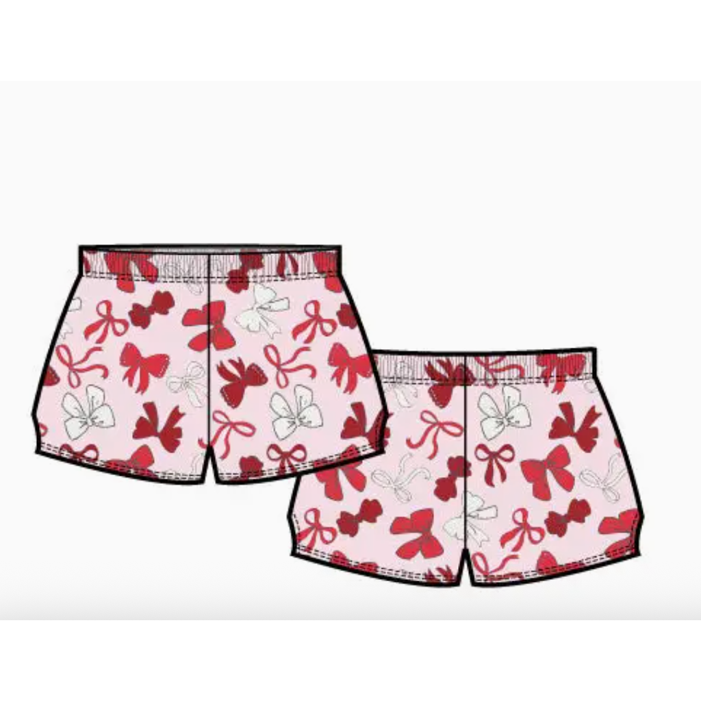 Macaron + Me - Plush Shorts - Red Bows-Macaron + Me-Little Giant Kidz