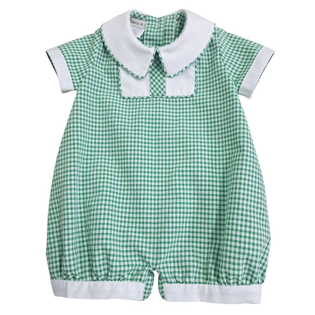 Marco & Lizzy Noah Green Checks Seersucker Boy's Romper-Marco & Lizzy-Little Giant Kidz