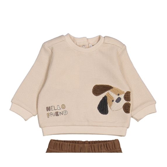 Mayoral Baby Knit Cream Puppy Long Sleeve Shirt-MAYORAL-Little Giant Kidz