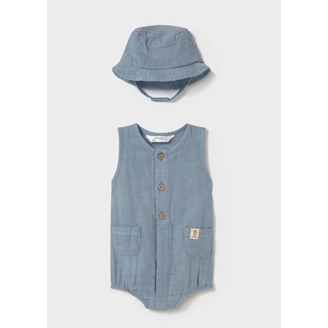 Mayoral Baby Short Bodysuit with Hat-Denim-MAYORAL-Little Giant Kidz