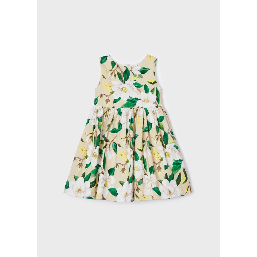 Mayoral Beige Cotton Floral Print Dress-MAYORAL-Little Giant Kidz