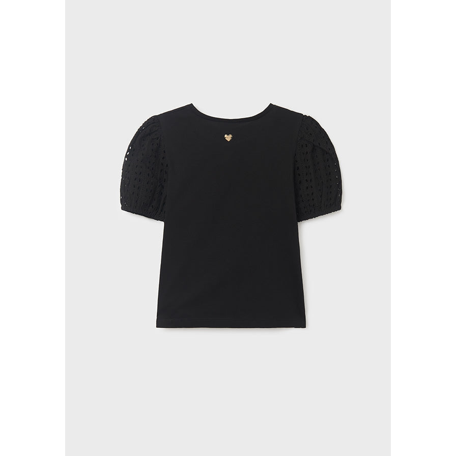Mayoral Black Eyelet Short Sleeve Top-MAYORAL-Little Giant Kidz