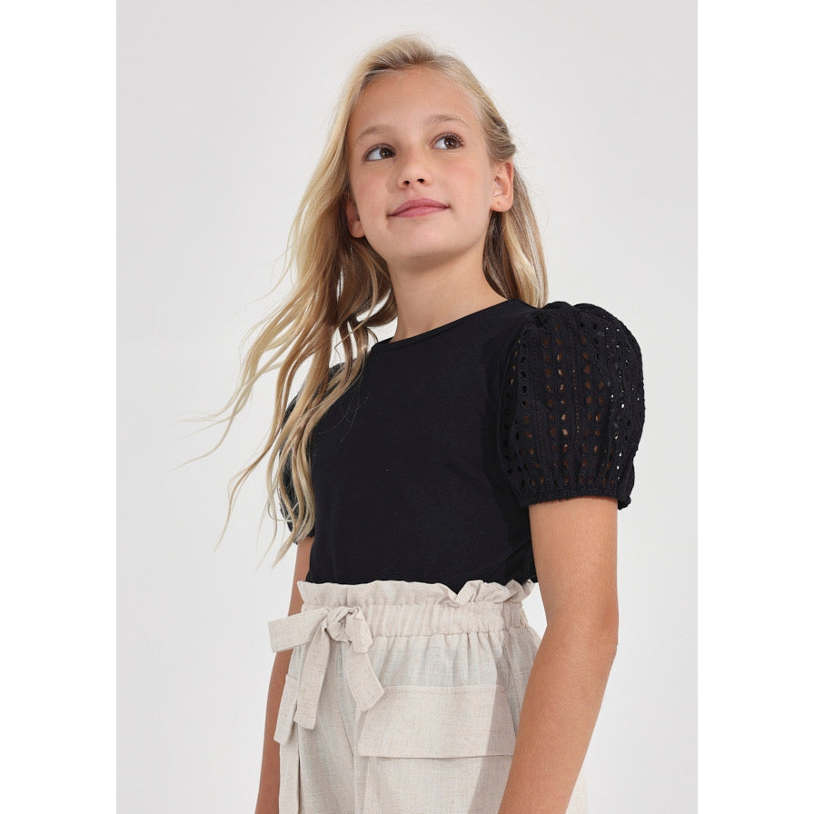 Mayoral Black Eyelet Short Sleeve Top-MAYORAL-Little Giant Kidz