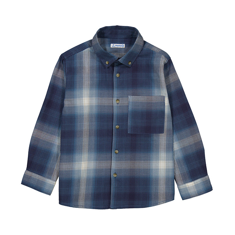 Mayoral Boy Long Sleeve Checked Shirt- Navy-MAYORAL-Little Giant Kidz