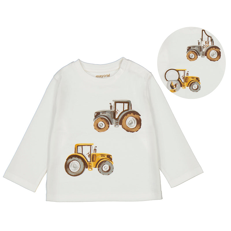 Mayoral Boy Long Sleeve T-Shirt Tractor- Cream-MAYORAL-Little Giant Kidz