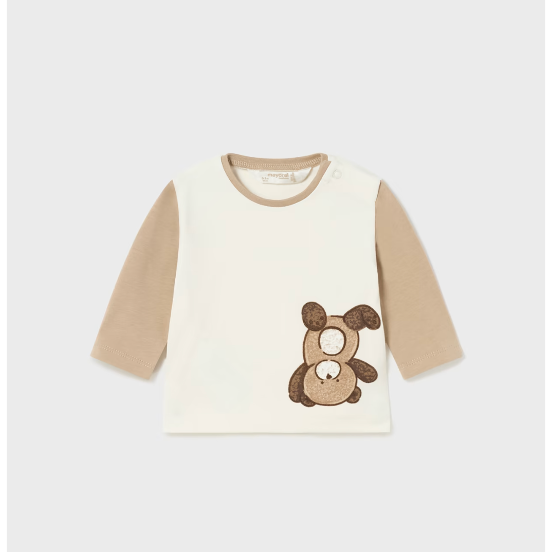 Mayoral Cream Long Sleeve Bear Tees-MAYORAL-Little Giant Kidz