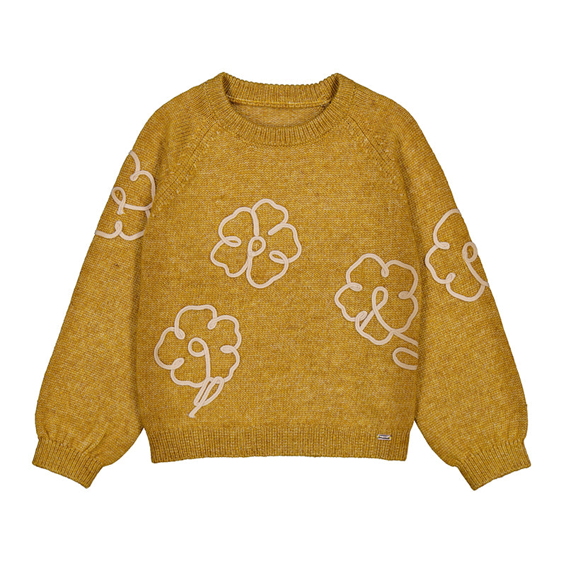 Mayoral Girl Flower Applique Jersey- Mustard-MAYORAL-Little Giant Kidz