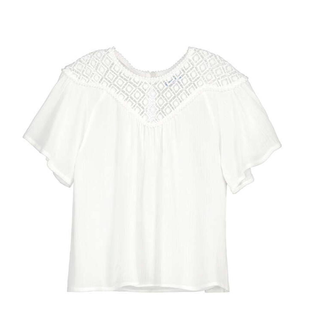 Mayoral Girl Guipure Lace Mixed Blouse - Cream-MAYORAL-Little Giant Kidz