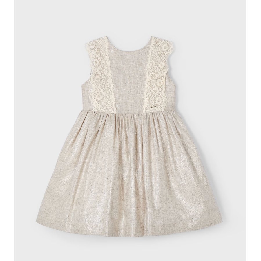 Mayoral Girl Linen Dress with Embroidered Detail-MAYORAL-Little Giant Kidz