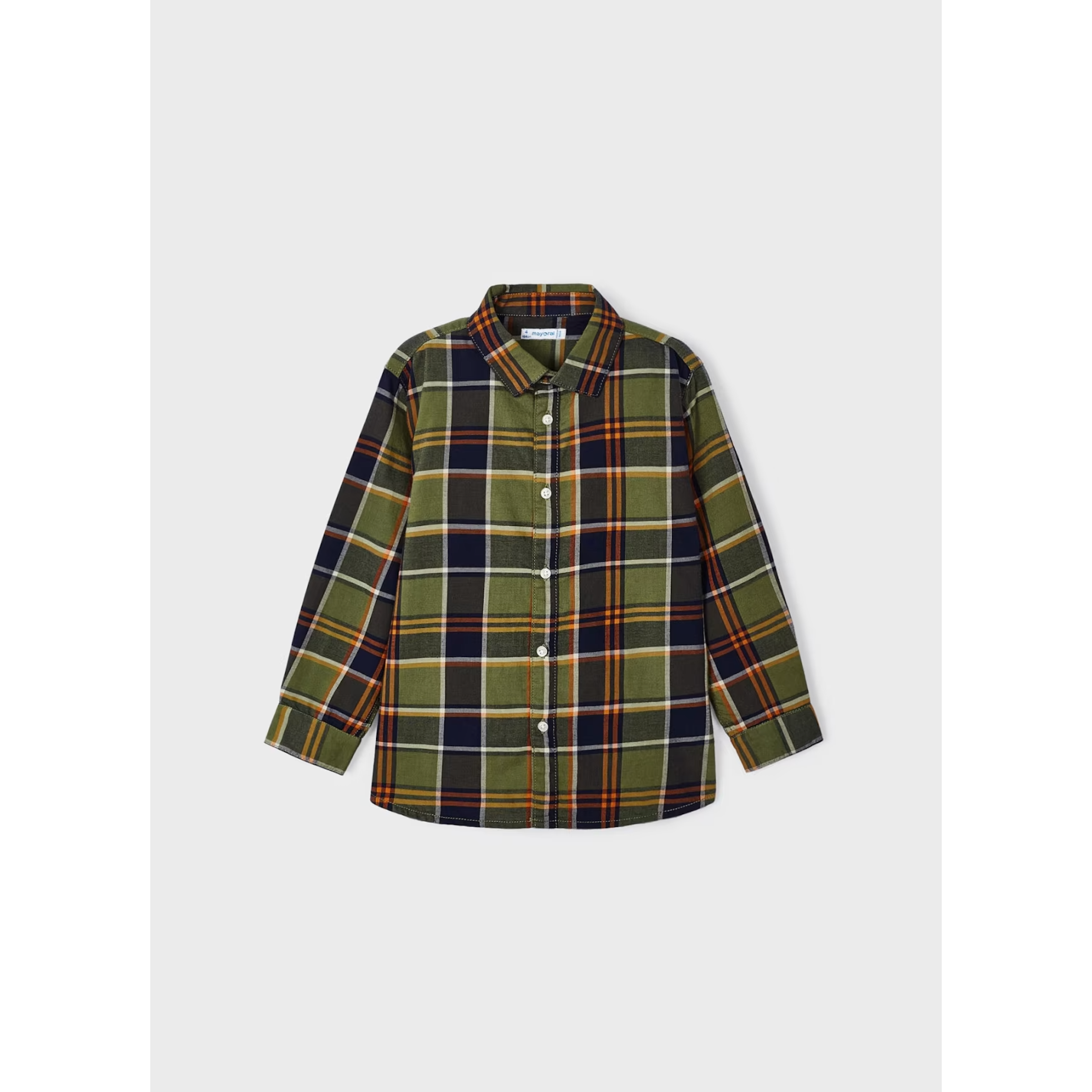 Mayoral Olive & Navy Plaid Shirt-MAYORAL-Little Giant Kidz