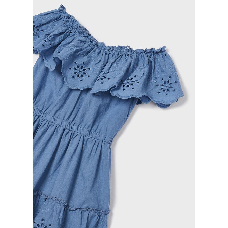 Mayoral Porcelain Eyelet Motif Cotton Dress-MAYORAL-Little Giant Kidz