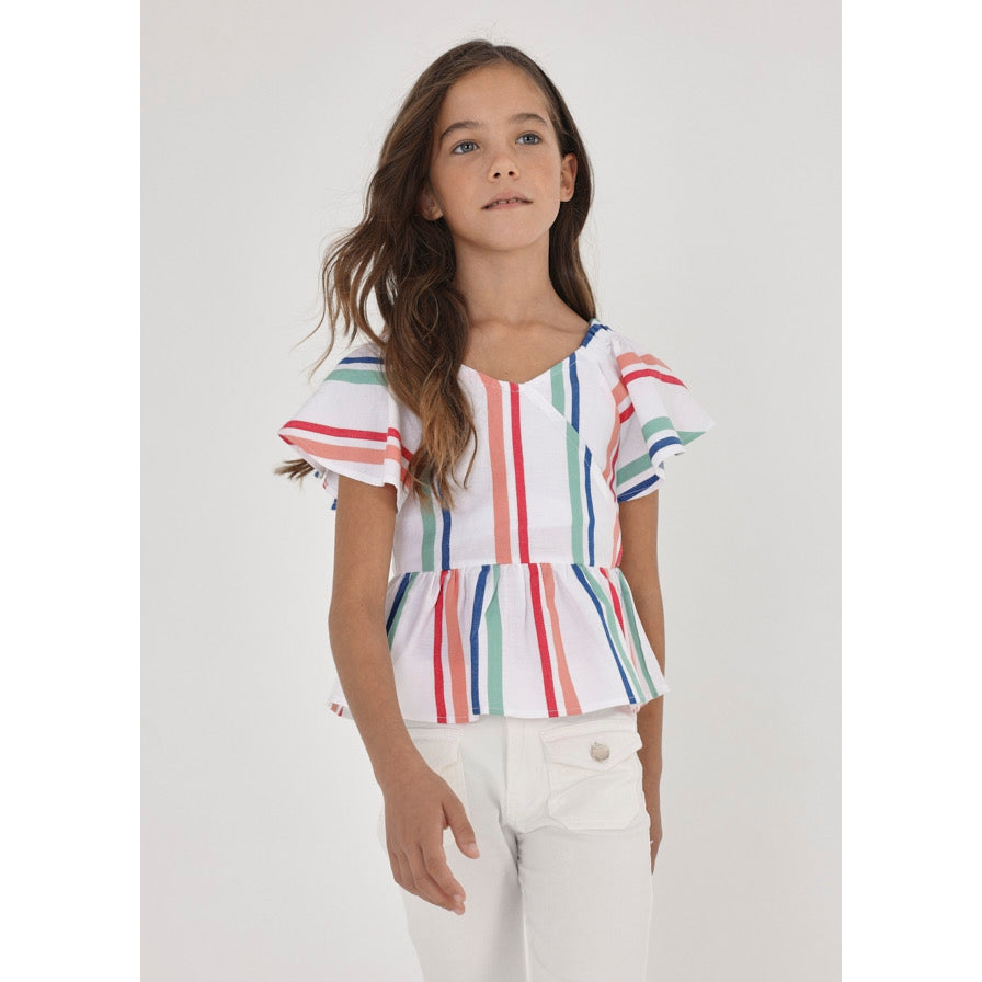 Mayoral Striped Short Sleeve Blouse-MAYORAL-Little Giant Kidz