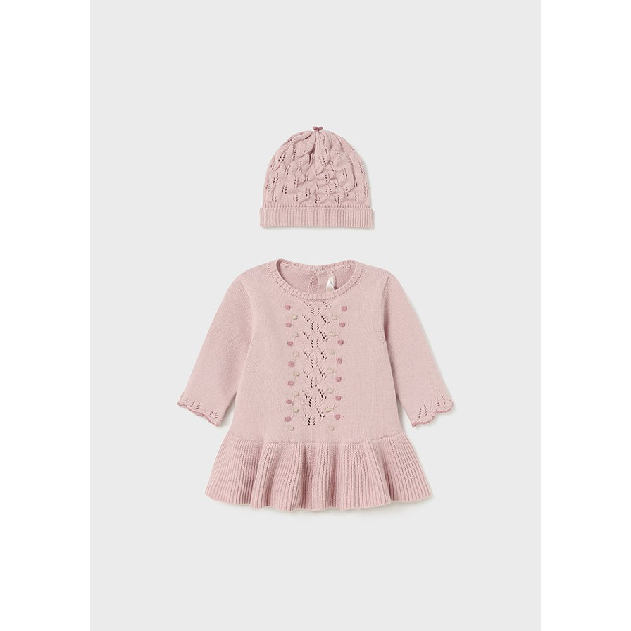 Mayoral Sugar Pink Knit Dress & Hat Set 1-2M