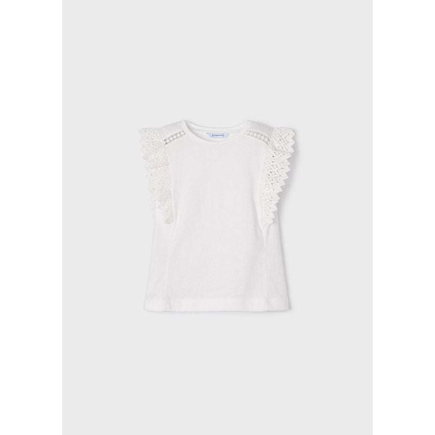 Mayoral White Ruffled Cotton Short Sleeve Top-MAYORAL-Little Giant Kidz