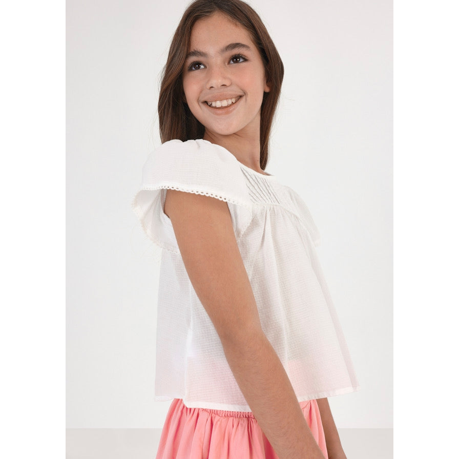 Mayoral White Short Sleeve Cotton Blouse-MAYORAL-Little Giant Kidz