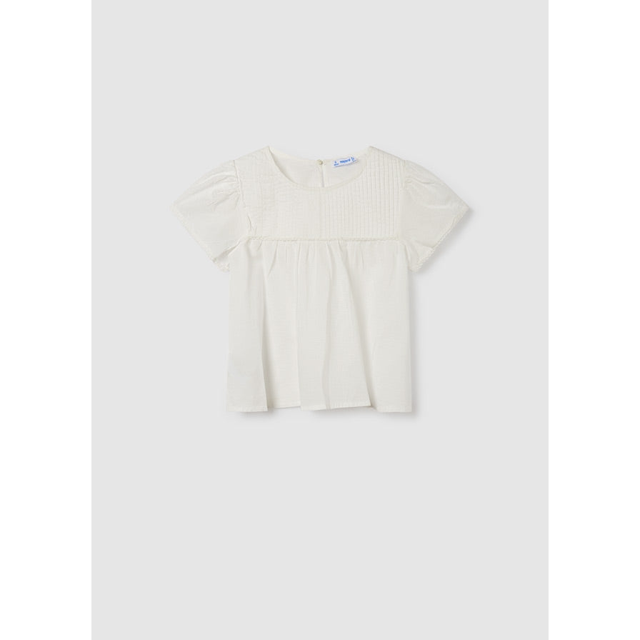Mayoral White Short Sleeve Cotton Blouse-MAYORAL-Little Giant Kidz