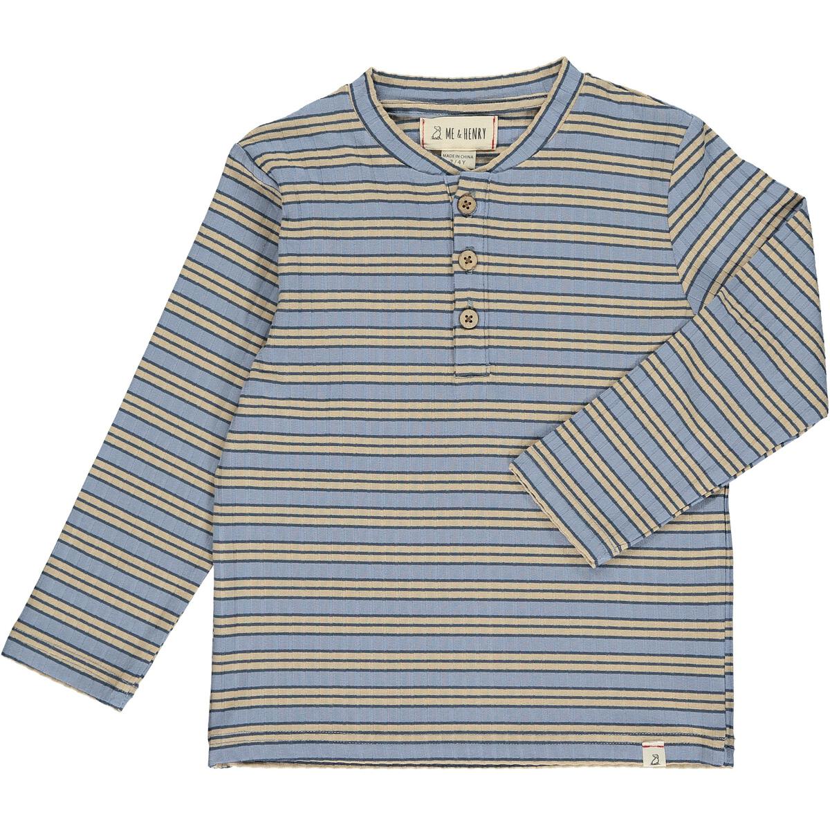 Me & Henry Adams Ribbed Henley - Blue/Tan Stripe-ME & HENRY-Little Giant Kidz