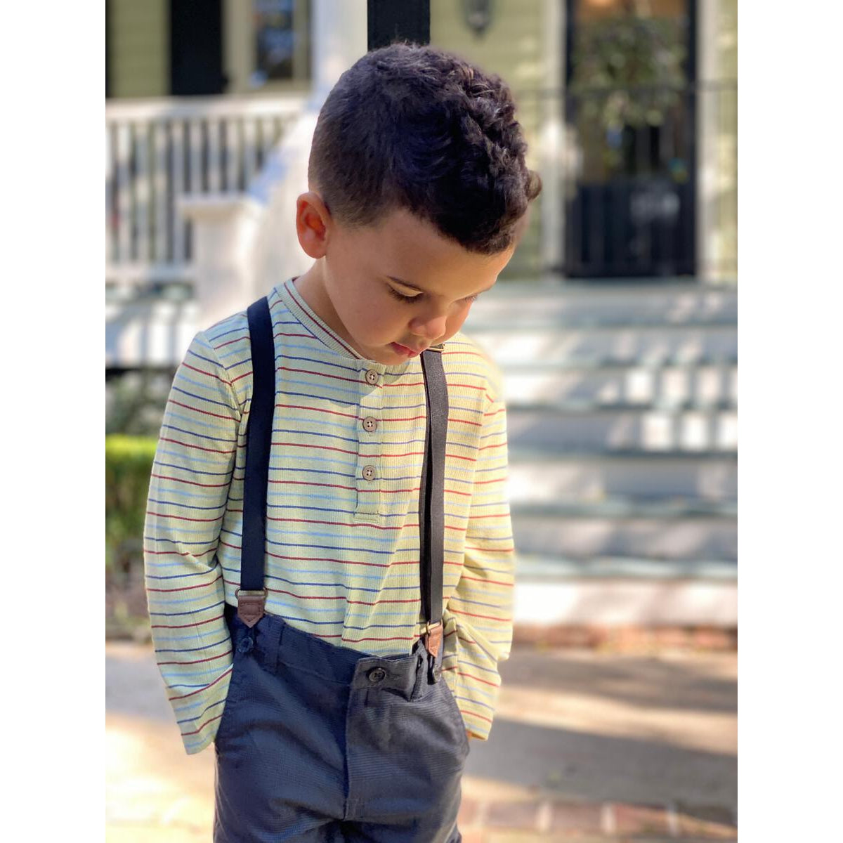 Me & Henry Adams Ribbed Henley - Olive Striped-ME & HENRY-Little Giant Kidz