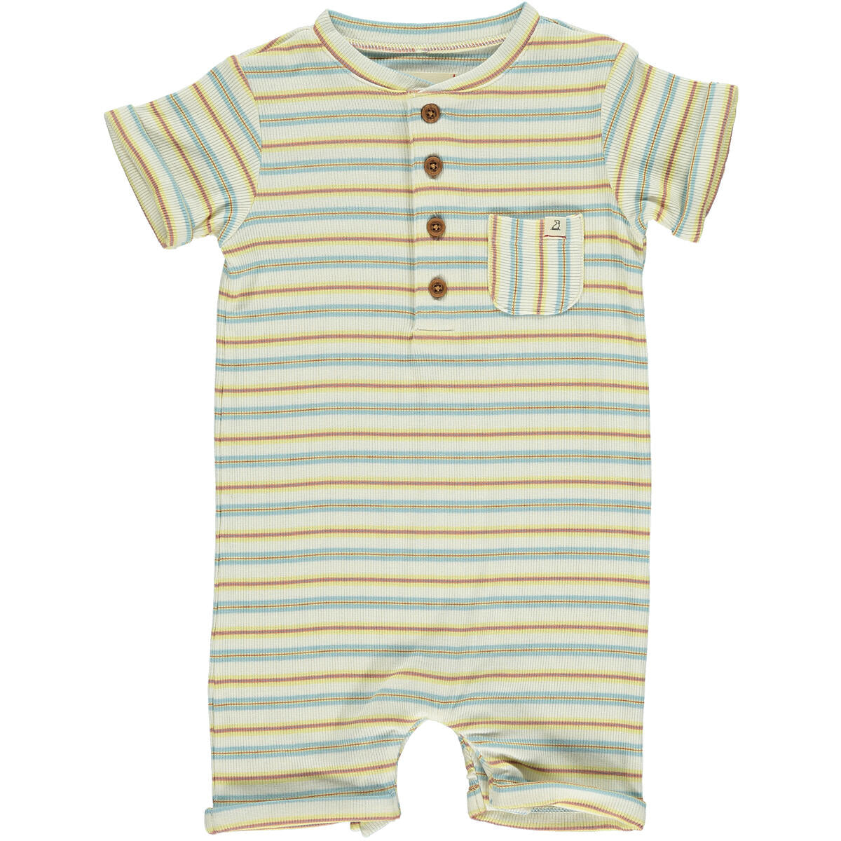 Me & Henry Blue/Lemon/White Ribbed Henley Camborne Romper-ME & HENRY-Little Giant Kidz