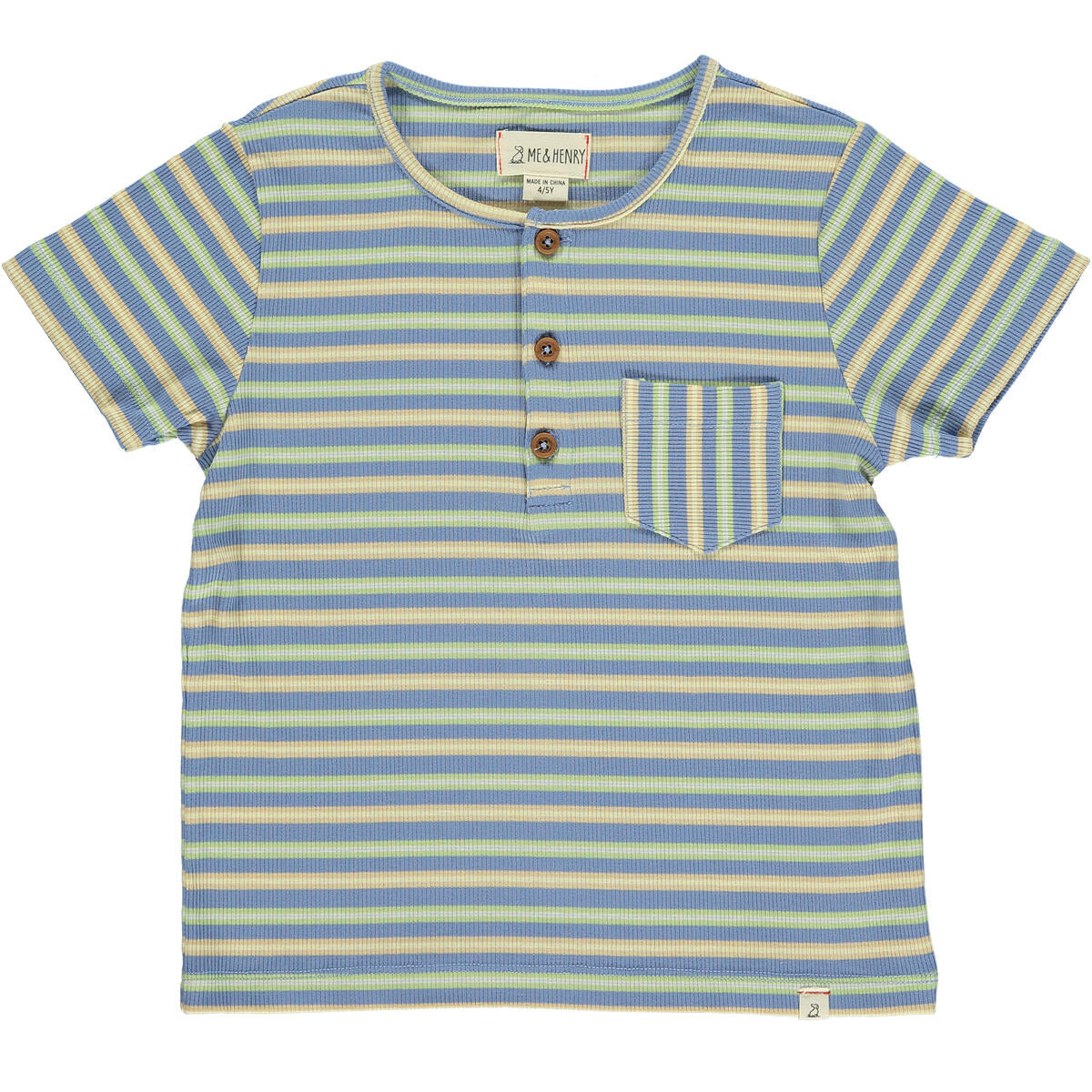 Me & Henry Blue/Lime/Beige Ribbed Henley Dodger Top-ME & HENRY-Little Giant Kidz