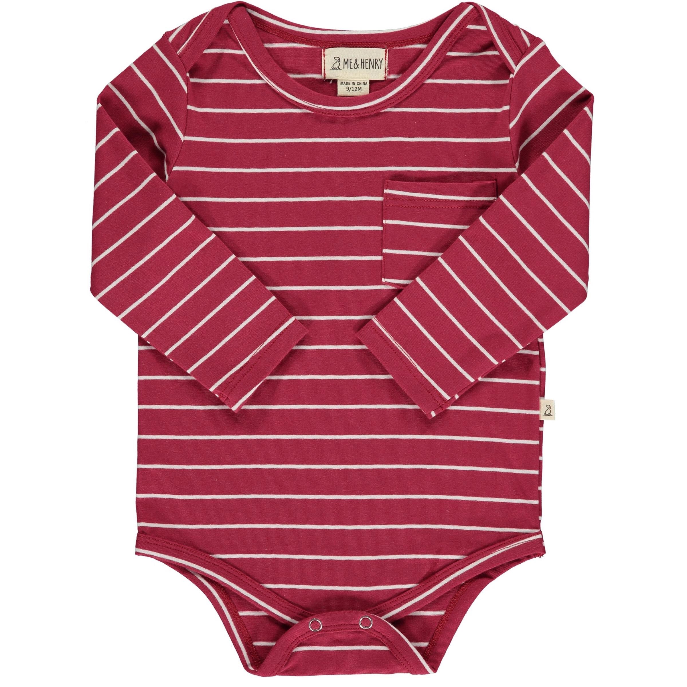 Me & Henry Burgundy Wide Stripes Tellico Onesie-ME & HENRY-Little Giant Kidz