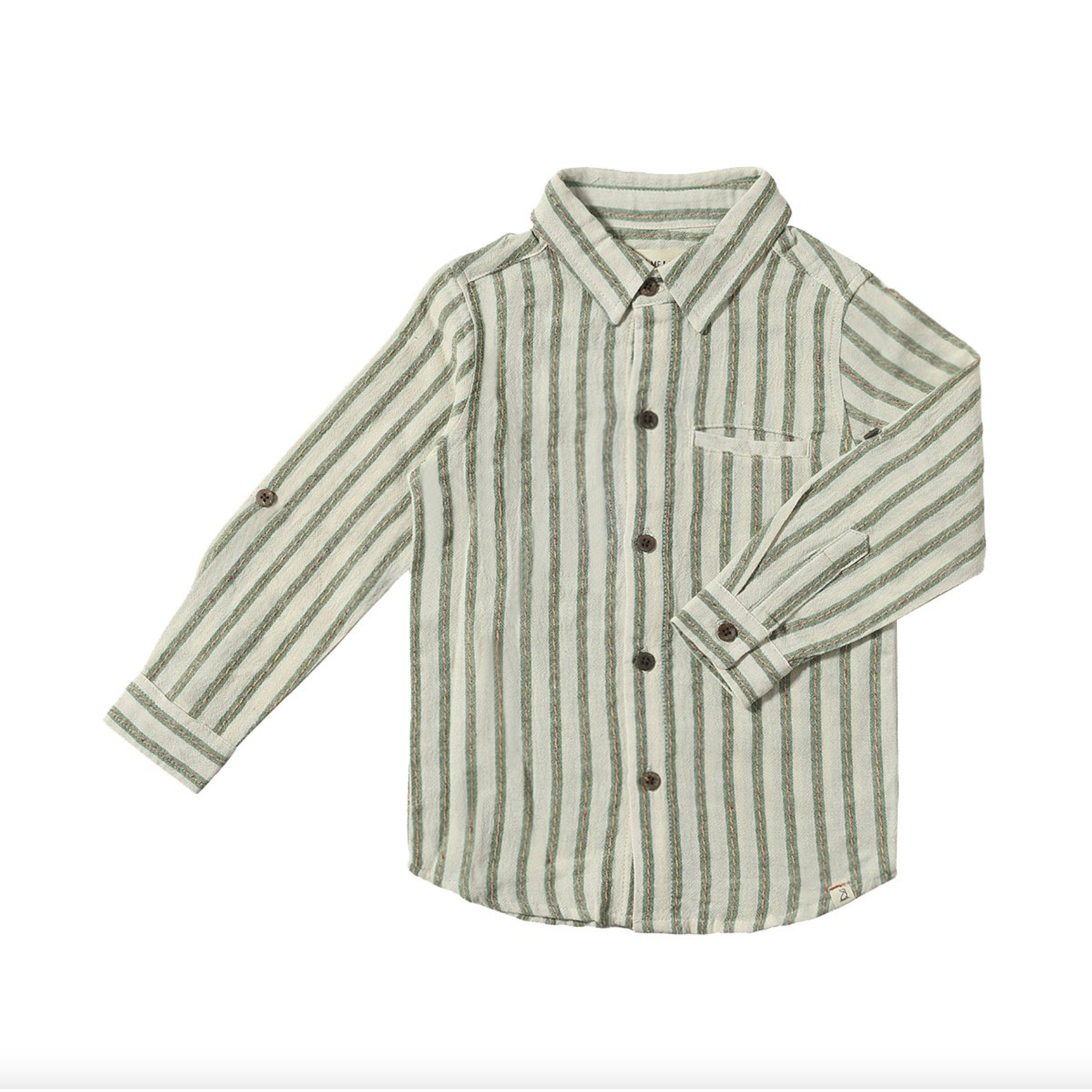 Me & Henry Green & Cream Stripe Atwood Woven Shirt 3-4Y