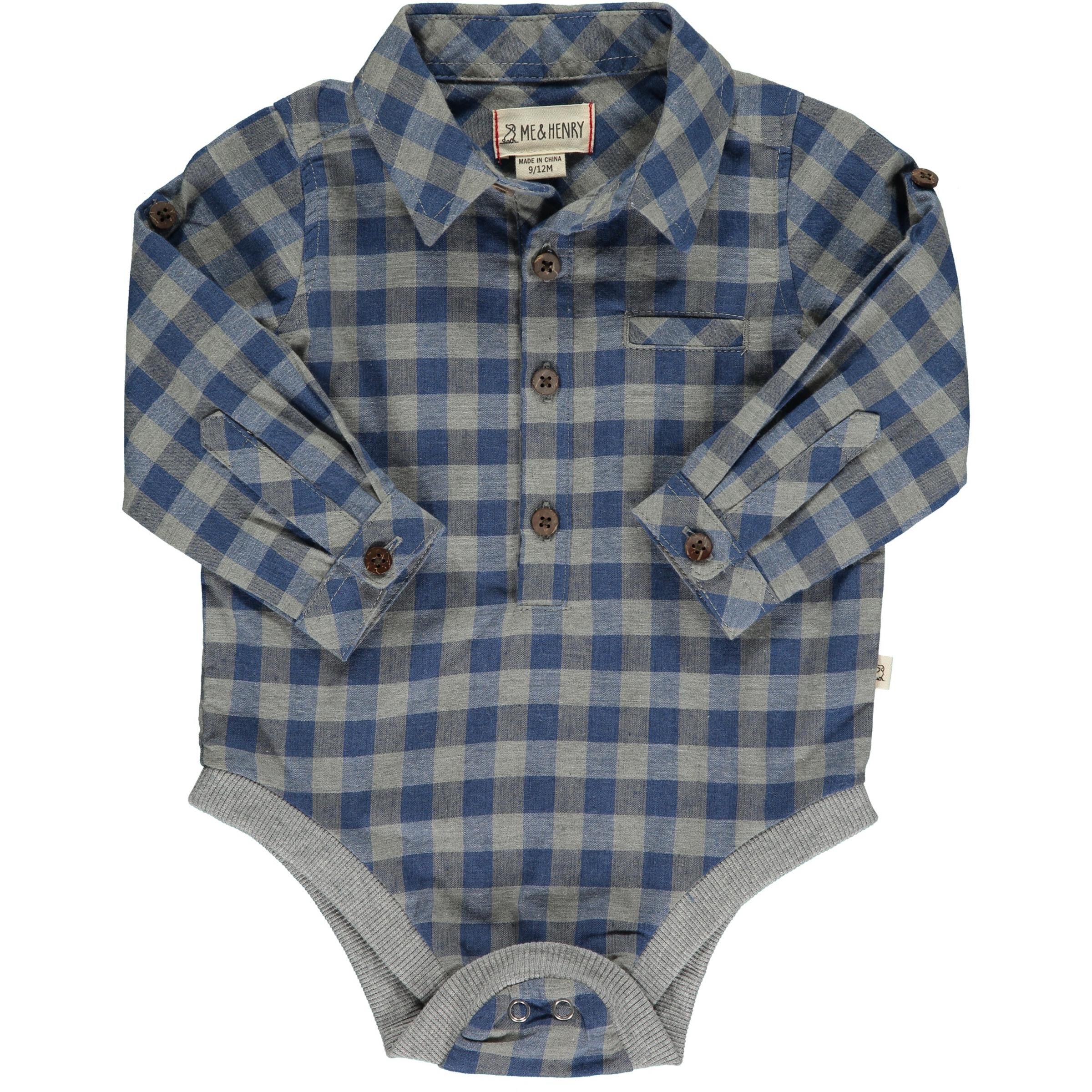 Me & Henry Grey/Blue Plaid Jasper Woven Onesie-ME & HENRY-Little Giant Kidz
