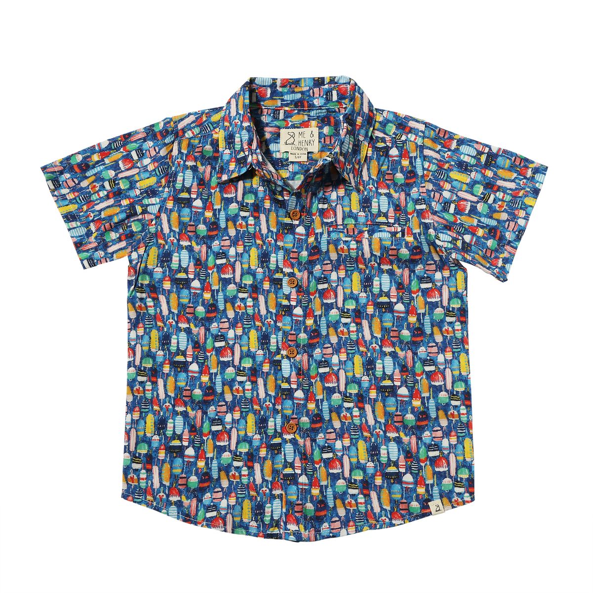 Me & Henry Maui Printed Collared Button Up Shirt- Multi Buoys-ME & HENRY-Little Giant Kidz