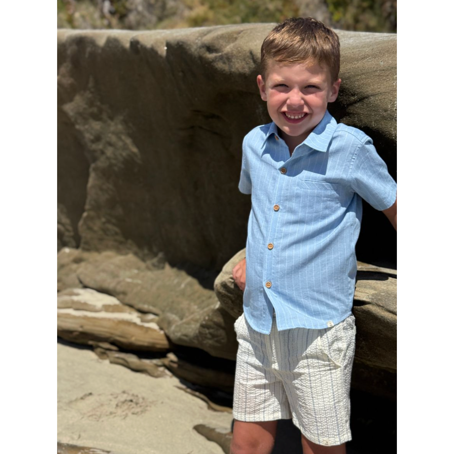 Me & Henry Newport Woven Shirt- Chambray Stripe Blue-ME & HENRY-Little Giant Kidz