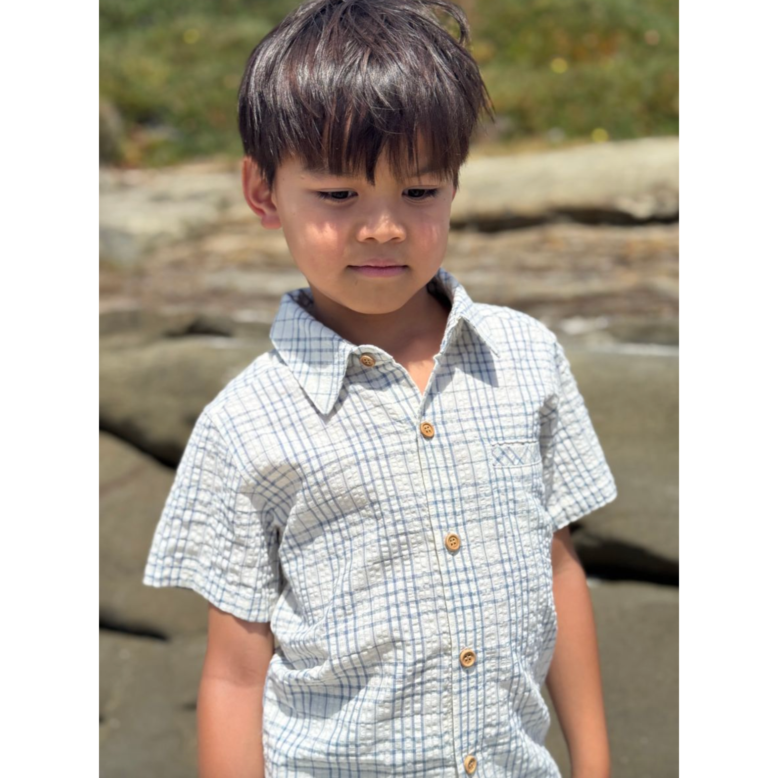 Me & Henry Newport Woven Shirt- Chambray/Cream Plaid-ME & HENRY-Little Giant Kidz