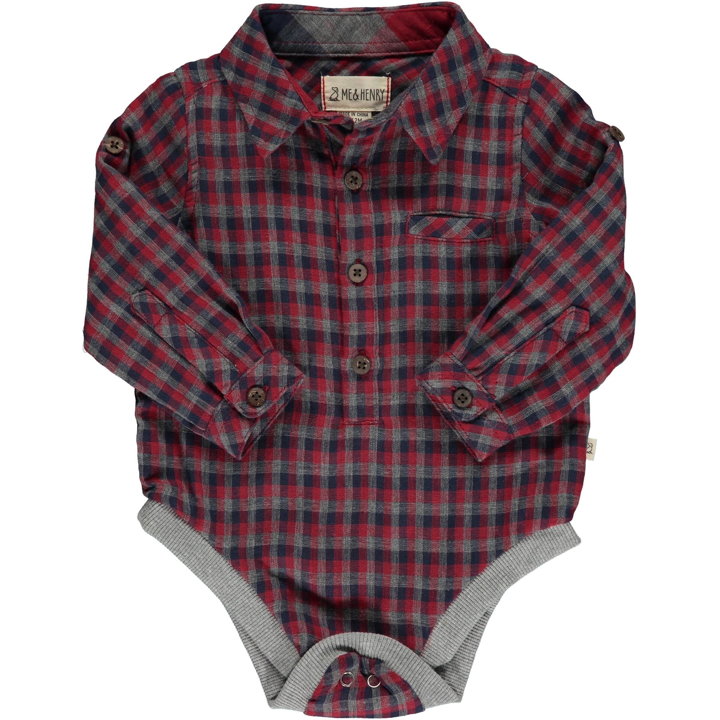 Me & Henry Red Multi Plaid Jasper Woven Onesie-ME & HENRY-Little Giant Kidz
