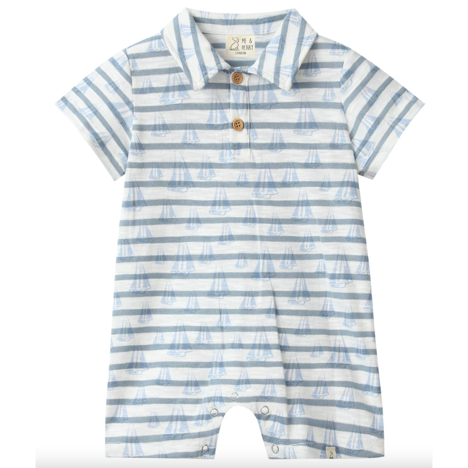Me & Henry Romper- Drift Printed Sailboats-ME & HENRY-Little Giant Kidz