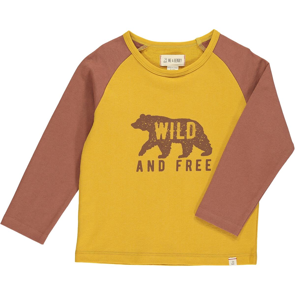 Me & Henry Walhalla Raglan Wild & Free Printed Tee - Mustard-ME & HENRY-Little Giant Kidz