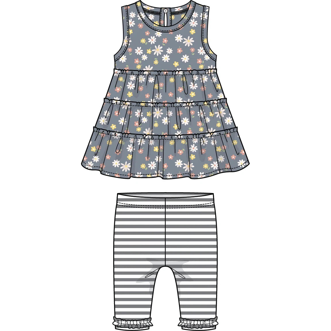 Mini Bamba Floral Tier Dress with Stripe Capri-MINI BAMBA-Little Giant Kidz