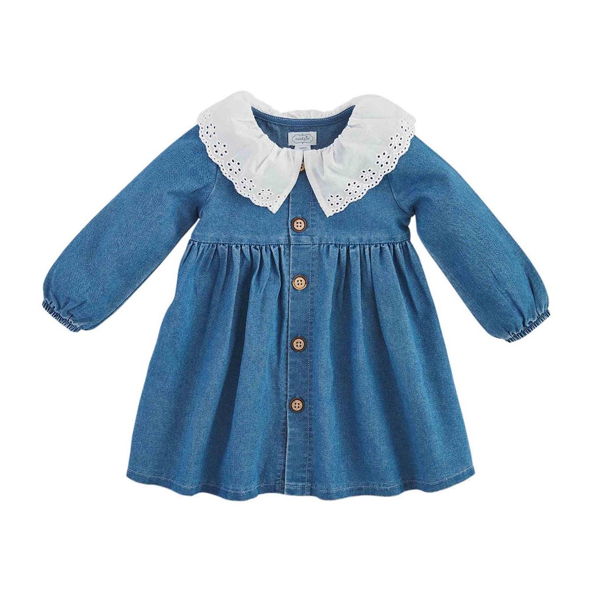 blue dress for baby girl Mud Pie Eyelet Collar Denim Dress 5T