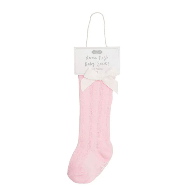 Mud Pie Pink Tall Bow Socks -MUD PIE-Little Giant Kidz