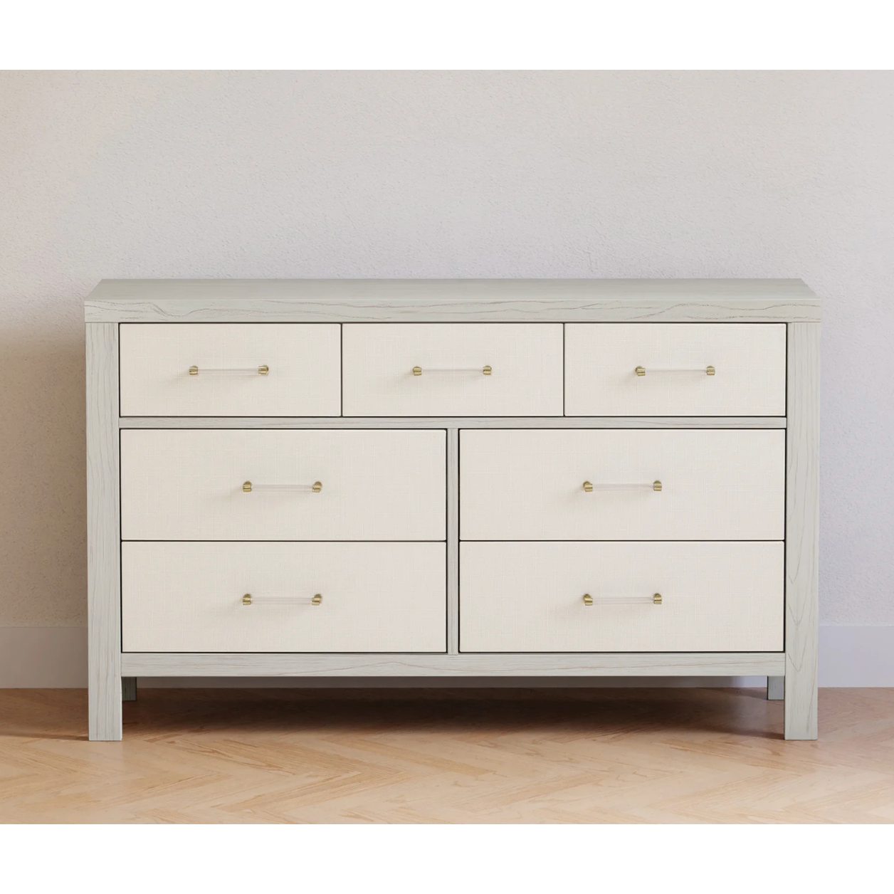 Namesake Eloise 7-Drawer Assembled Dresser - White Driftwood and Performance Pearl Eco-Weave-NAMESAKE-Little Giant Kidz