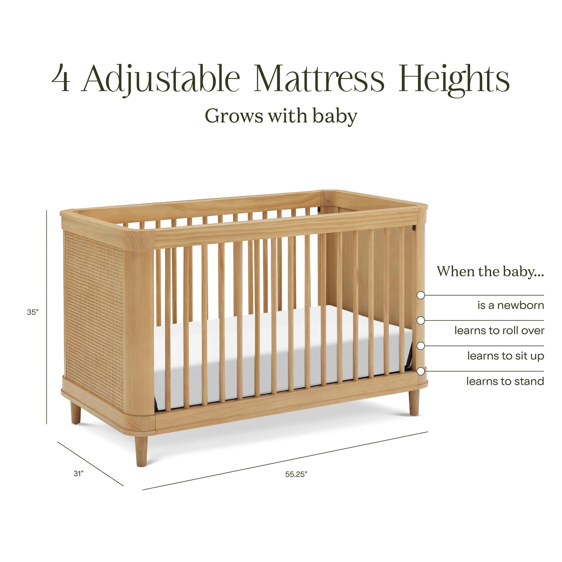 Namesake Marin with Cane 3-in-1 Convertible Crib - Honey & Honey Cane-NAMESAKE-Little Giant Kidz