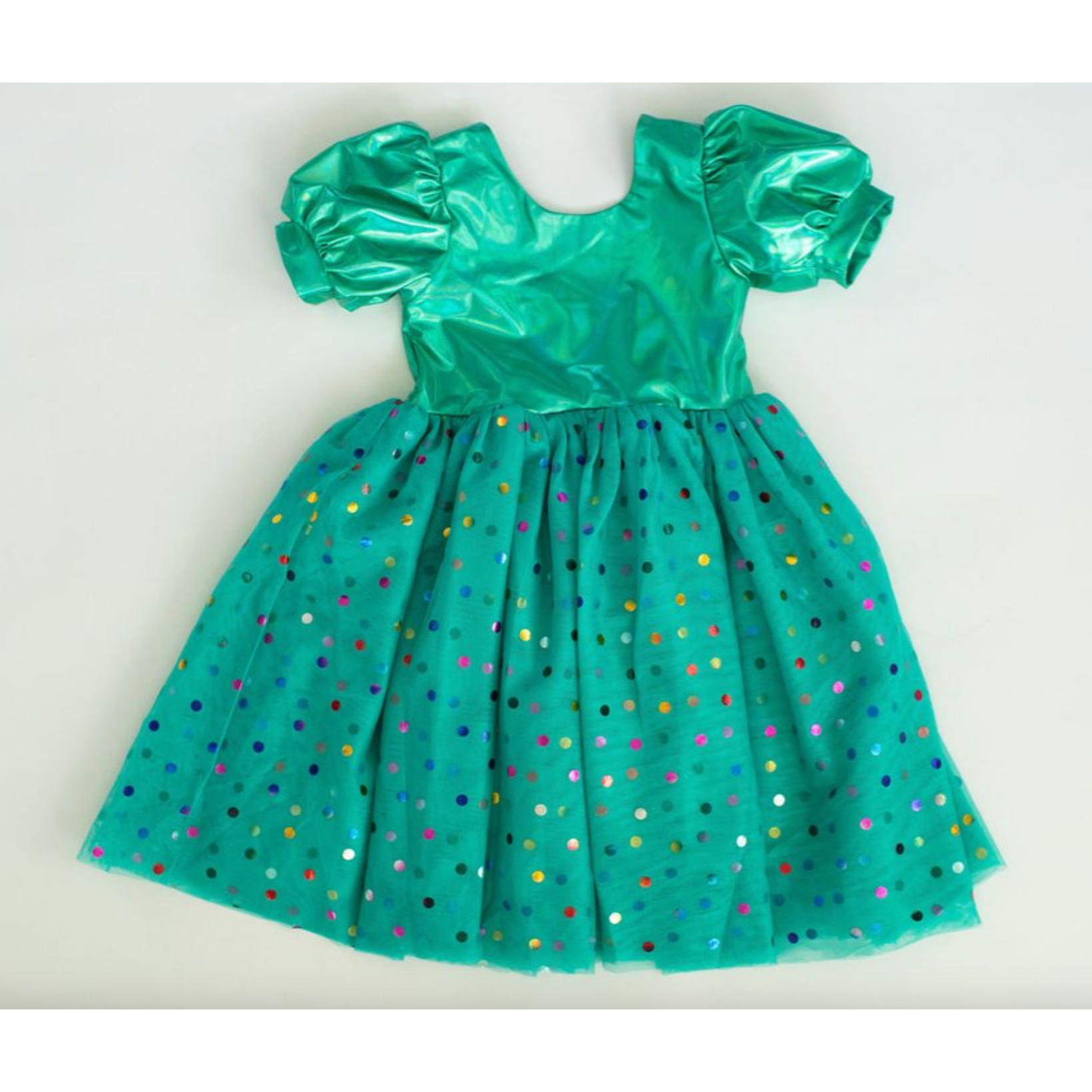 Ollie Jay Puff Diana Dress- Teal Lame-Ollie Jay-Little Giant Kidz