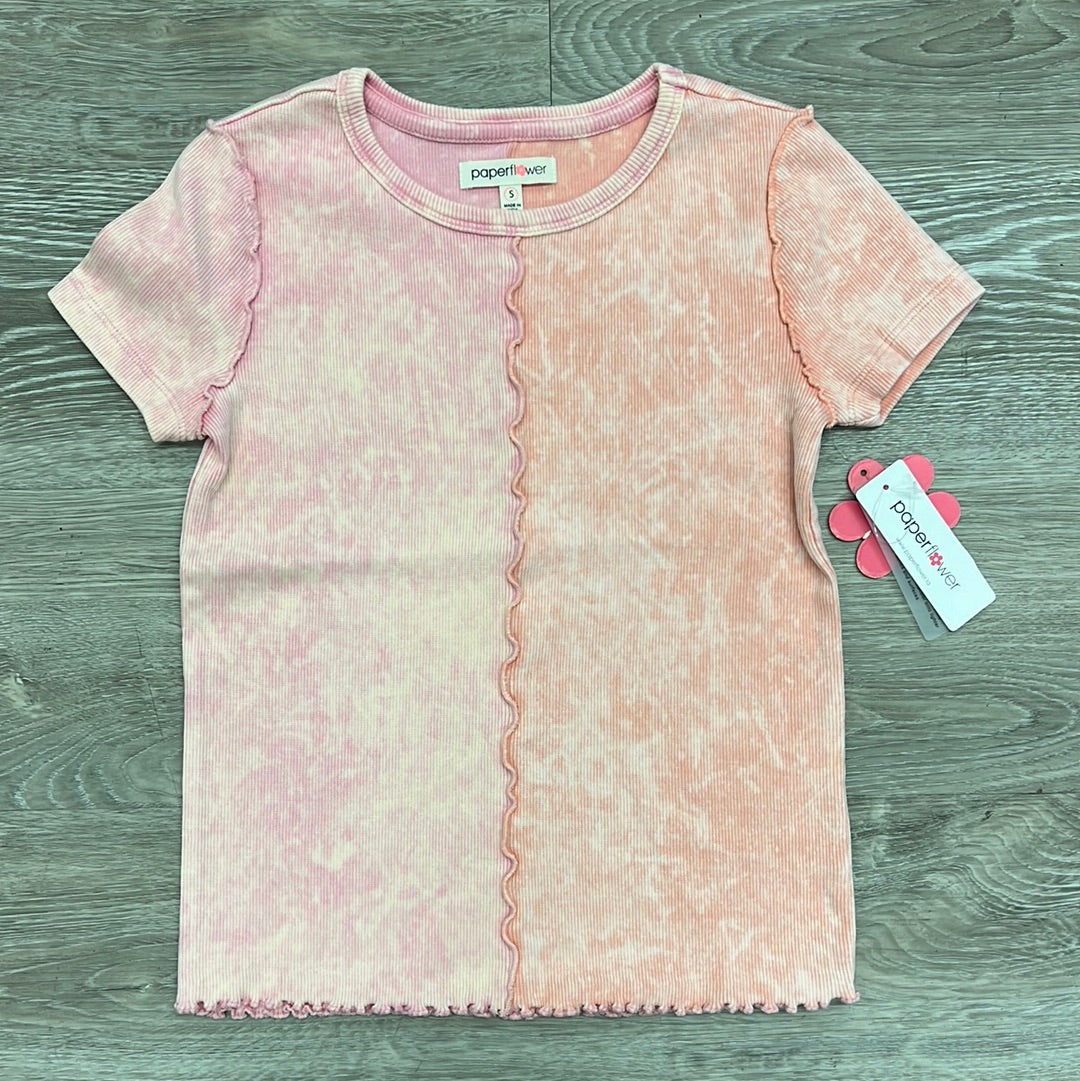 Paper Flower Color Blocked Rib Top - Tropical Peach-Paper Flower-Little Giant Kidz