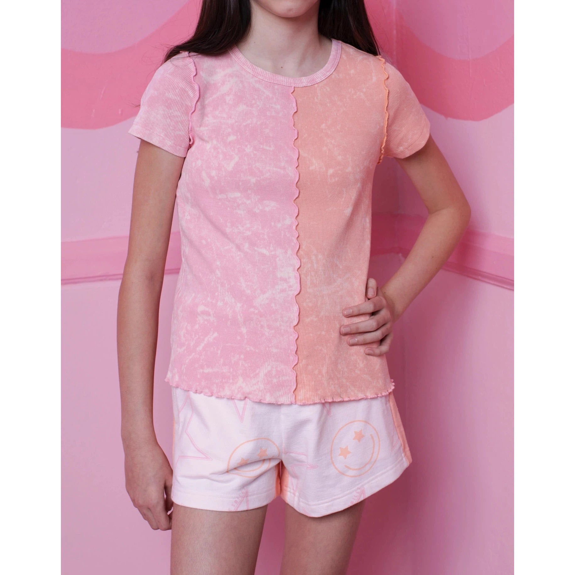 Paper Flower Color Blocked Rib Top - Tropical Peach-Paper Flower-Little Giant Kidz