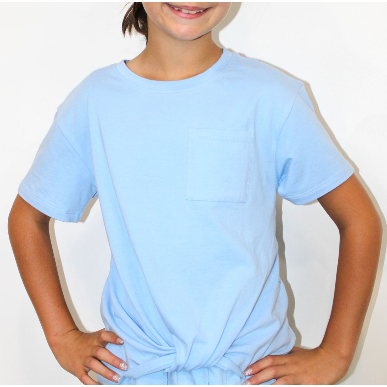 Paper Flower Knot and Front Pocket Shirt- Dutch Canal Blue-Paper Flower-Little Giant Kidz