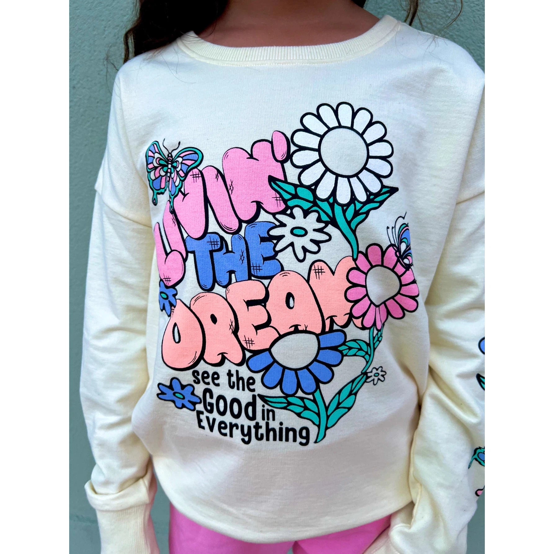Paper Flower Living the Dream Graphic Sweatshirt - Pear Sorbet-Paper Flower-Little Giant Kidz