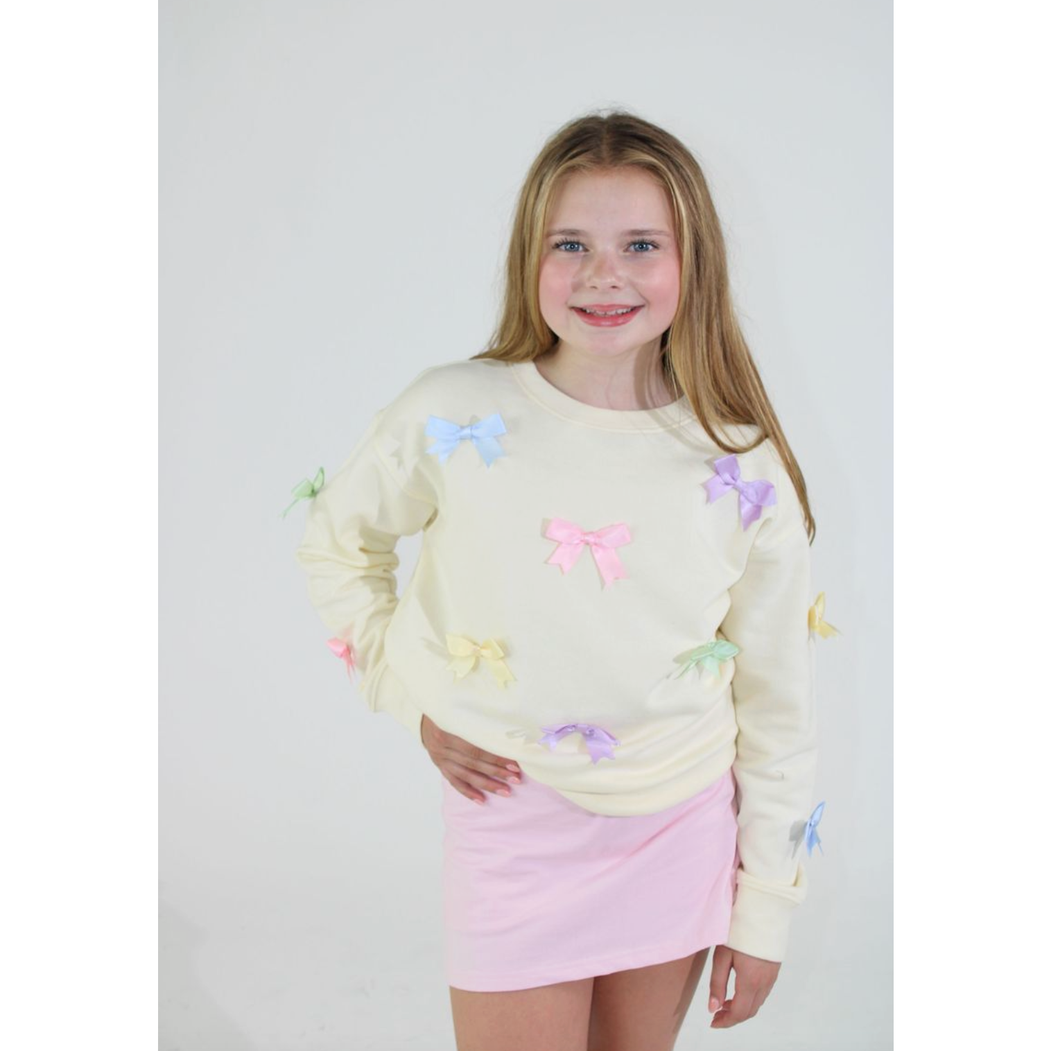 Paper Flower Satin Bows All Over Sweatshirt-Paper Flower-Little Giant Kidz