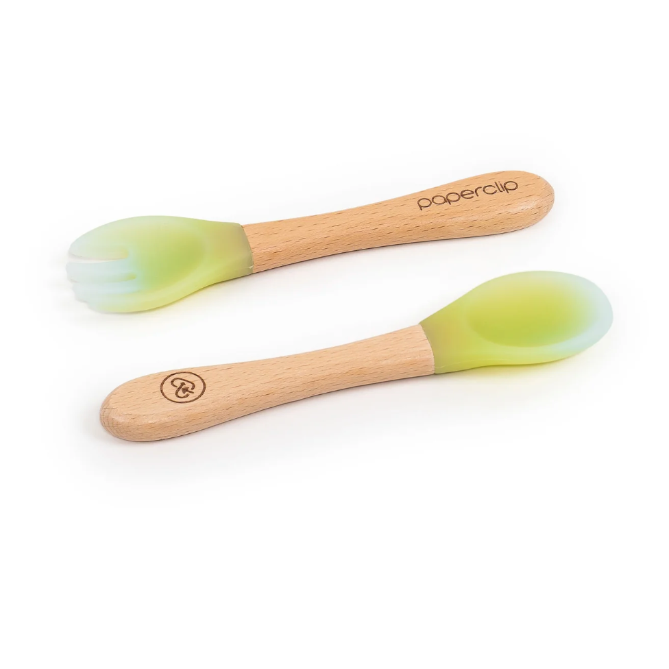 Paperclip - Color Changing Spork & Spoon Set - Aurora Green & Cloud Blue-Paperclip-Little Giant Kidz