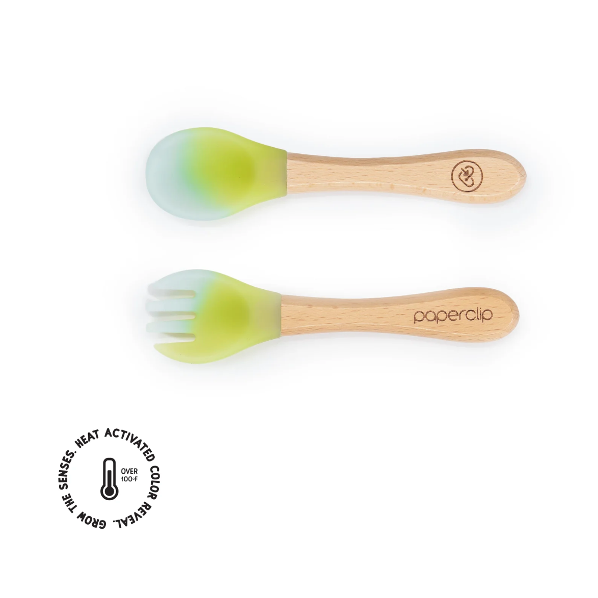 Paperclip - Color Changing Spork & Spoon Set - Aurora Green & Cloud Blue-Paperclip-Little Giant Kidz
