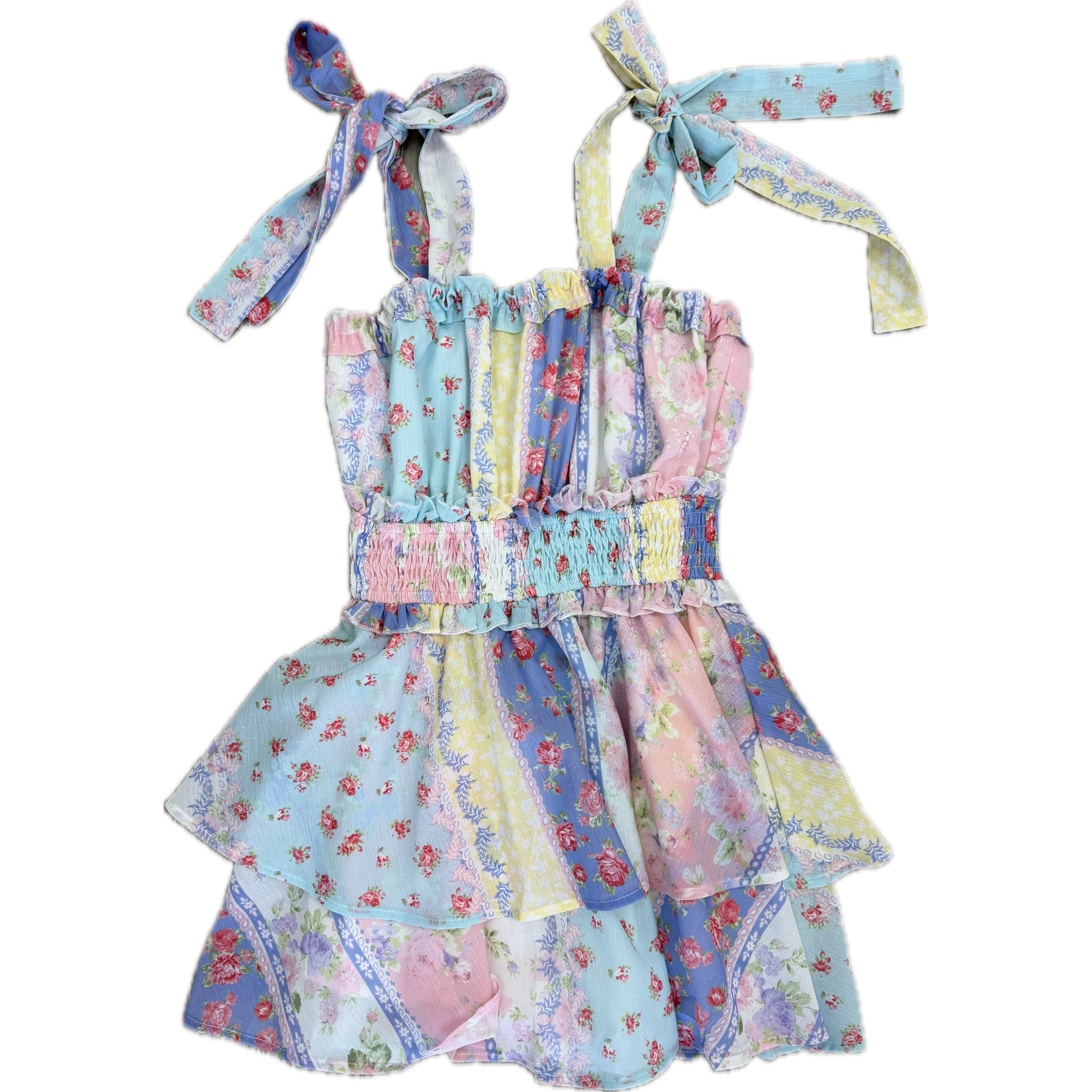 Peach Love Multi Floral Printed Tie Shoulder Double Layer Romper-Peach Love-Little Giant Kidz